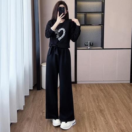 FA43188# 大码女装秋季新款洋气减龄长袖刺绣卫衣+裤子两件套套装 服裝批發女裝批發服飾貨源