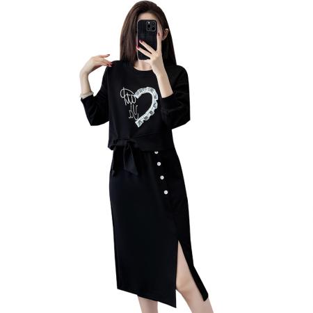 FA43189# 大码女装秋季新款胖MM洋气减龄长袖卫衣半身裙两件套装 服裝批發女裝批發服飾貨源