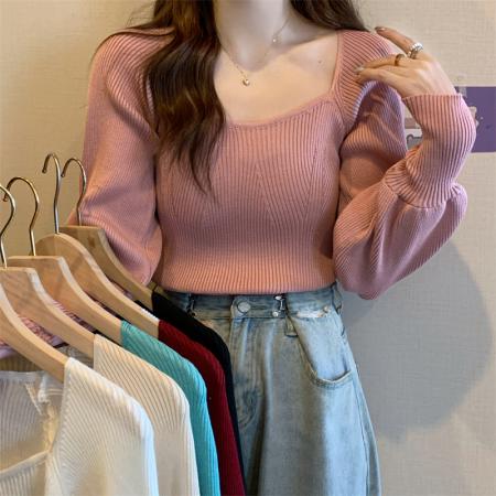 FA43205# 韩版修身束手设计感大方领百搭针织上衣女 服裝批發女裝批發服飾貨源