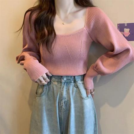 FA43205# 韩版修身束手设计感大方领百搭针织上衣女 服裝批發女裝批發服飾貨源