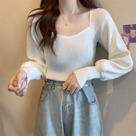 FA43205# 韩版修身束手设计感大方领百搭针织上衣女 服裝批發女裝批發服飾貨源