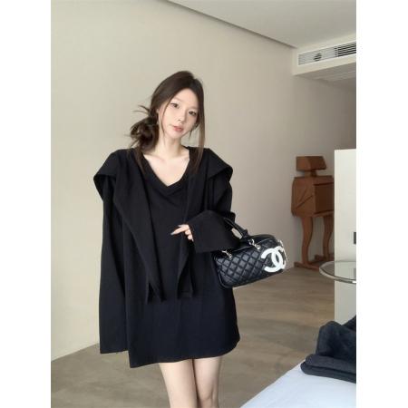 FA43251# 秋季新款宽松舒适休闲百搭显瘦长袖T恤配披肩两件套 服裝批發女裝批發服飾貨源