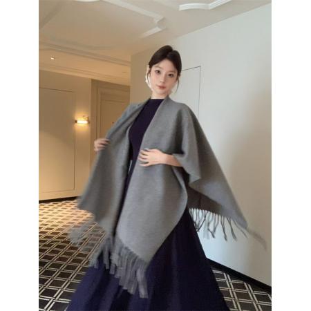 FA43252# 老钱风简约高级感流苏披肩斗篷女百搭纯色大围巾外搭 服裝批發女裝批發服飾貨源