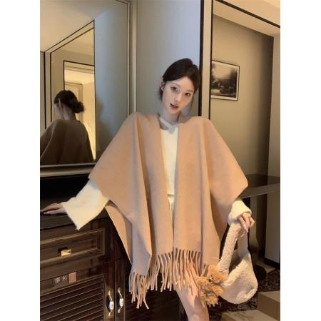 FA43252# 老钱风简约高级感流苏披肩斗篷女百搭纯色大围巾外搭 服裝批發女裝批發服飾貨源