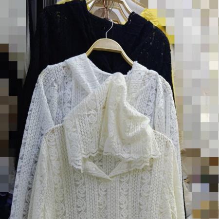FA43257# 气质百搭显瘦重工钩花镂空长袖蕾丝连帽衫女法式打底衫 服裝批發女裝批發服飾貨源