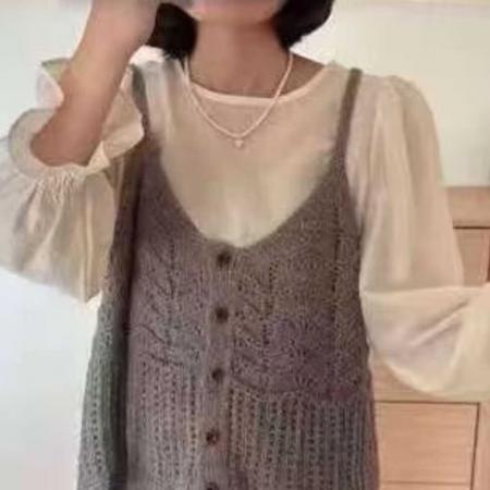 FA43259# 报单有货少女感叠穿针织吊带背心女秋新款圆领长袖衬衫两件套 服裝批發女裝批發服飾貨源