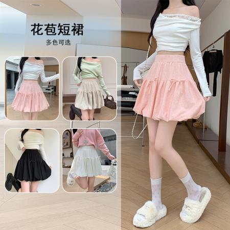 FA43273# ～蝴蝶结褶皱花苞半身裙女秋冬新款时髦A字百搭短裙 服裝批發女裝批發服飾貨源