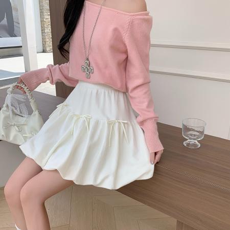 FA43273# ～蝴蝶结褶皱花苞半身裙女秋冬新款时髦A字百搭短裙 服裝批發女裝批發服飾貨源