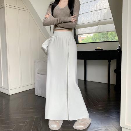 FA43274# ～高腰开叉松紧腰包臀裙女秋冬新款软糯针织长裙半身裙 服裝批發女裝批發服飾貨源
