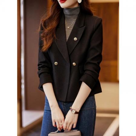 FA43277# 小香风短款西服女春秋季新款气质高级感小个子绿色小西装外套 服裝批發女裝批發服飾貨源