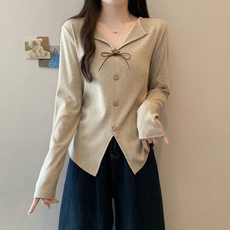 FA43278# 秋装新款胖mm大码女甜美立体花朵蝴蝶结掐腰长袖针织上衣 服裝批發女裝批發服飾貨源
