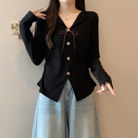 FA43278# 秋装新款胖mm大码女甜美立体花朵蝴蝶结掐腰长袖针织上衣 服裝批發女裝批發服飾貨源