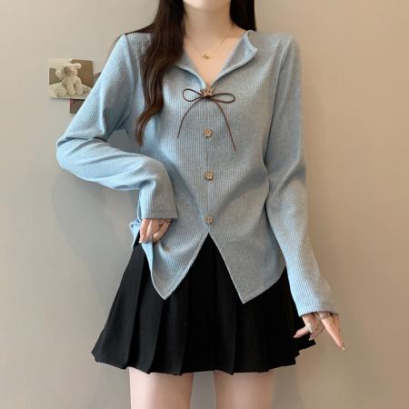 FA43278# 秋装新款胖mm大码女甜美立体花朵蝴蝶结掐腰长袖针织上衣 服裝批發女裝批發服飾貨源