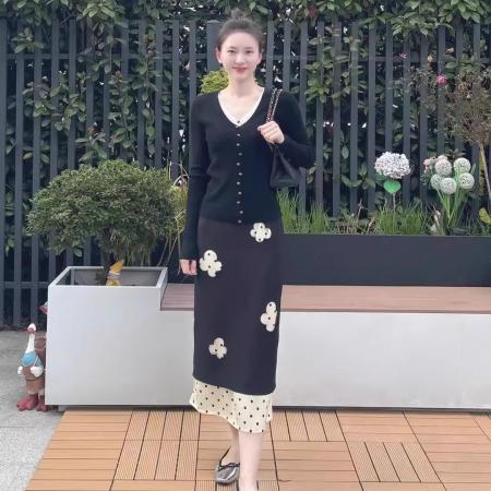 FA43290# 秋季搭配一整套大码胖mm假两件针织衫半身裙小香风独特漂亮套装女 服裝批發女裝批發服飾貨源