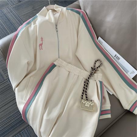 FA43326# 华棉复合牛奶丝外套裤子两件套女秋冬休闲运动服套装潮 服裝批發女裝批發服飾貨源
