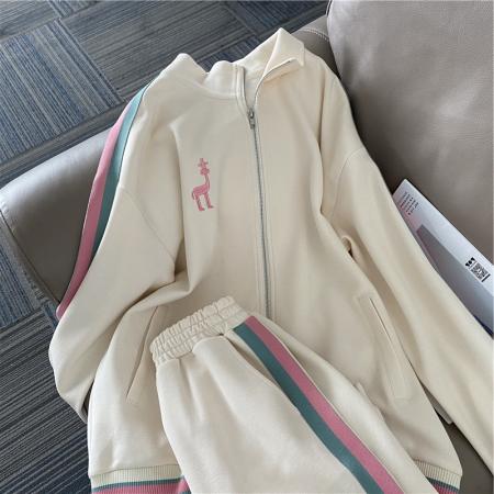 FA43326# 华棉复合牛奶丝外套裤子两件套女秋冬休闲运动服套装潮 服裝批發女裝批發服飾貨源
