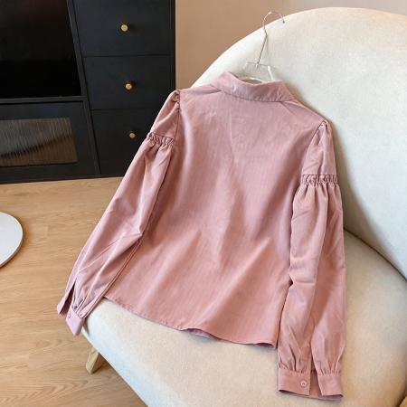 FA43333# 衬衫女长袖春秋新款韩版磨毛绒面显瘦内搭衬衣粉色上衣 服裝批發女裝批發服飾貨源