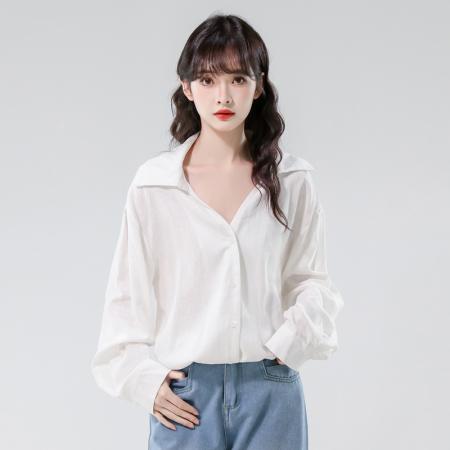 FA43341# 早秋新款慵懒风百搭长袖衬衫设计感露背抽绳宽松上衣 服裝批發女裝批發服飾貨源