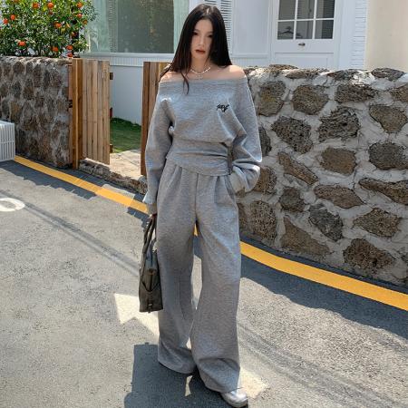 FA43343# 韩系运动休闲短款收腰上衣收腰斜肩 服裝批發女裝批發服飾貨源