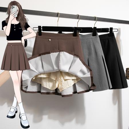 FA43347# 灰色西装百褶裙女春秋季半身裙高腰显瘦jk小个子a字短裙 服裝批發女裝批發服飾貨源