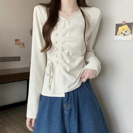 FA43360# 新版韩风设计感不规则褶皱长袖针织衫 服裝批發女裝批發服飾貨源