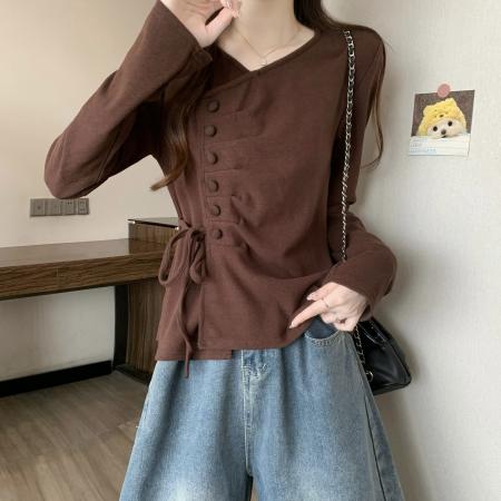 FA43360# 新版韩风设计感不规则褶皱长袖针织衫 服裝批發女裝批發服飾貨源