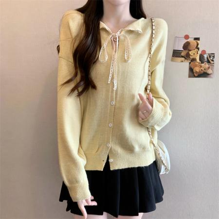FA43361# 新版韩风设计感蝴蝶结绑带毛衣针织开衫 服裝批發女裝批發服飾貨源