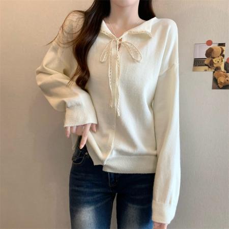 FA43361# 新版韩风设计感蝴蝶结绑带毛衣针织开衫 服裝批發女裝批發服飾貨源