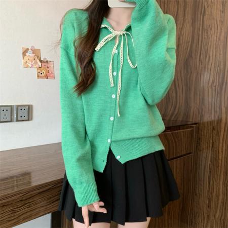 FA43361# 新版韩风设计感蝴蝶结绑带毛衣针织开衫 服裝批發女裝批發服飾貨源