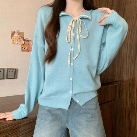 FA43361# 新版韩风设计感蝴蝶结绑带毛衣针织开衫 服裝批發女裝批發服飾貨源