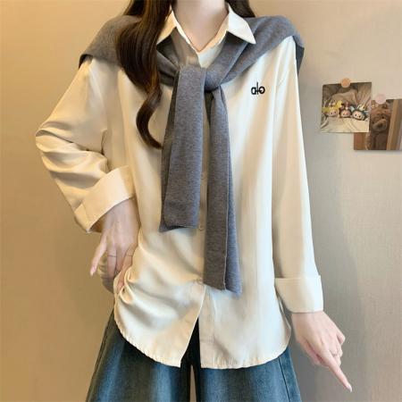 FA43364# 新版韩风设计感polo长袖衬衫+蝴蝶结披肩套装 服裝批發女裝批發服飾貨源