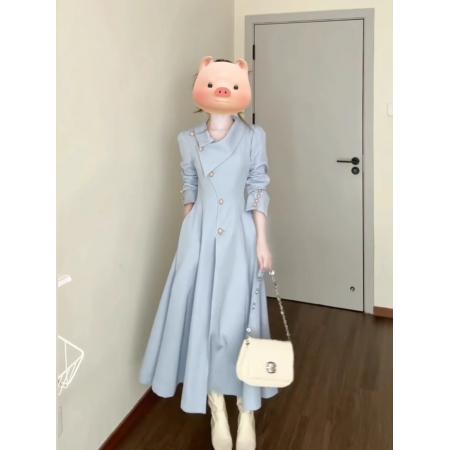FA43372# 微胖法式复古收腰长袖风衣外套女25年早秋优雅气质长款大衣 服裝批發女裝批發服飾貨源