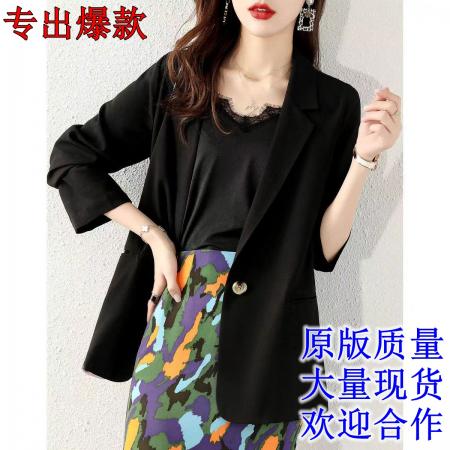 FA43374# 休闲小西装外套女秋新款宽松上衣百搭长袖一粒扣黑色薄款西服 服裝批發女裝批發服飾貨源