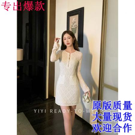 FA43375# Crush美神裙依依家小个子针织连衣裙女款早秋圆领重工A字短裙 服裝批發女裝批發服飾貨源