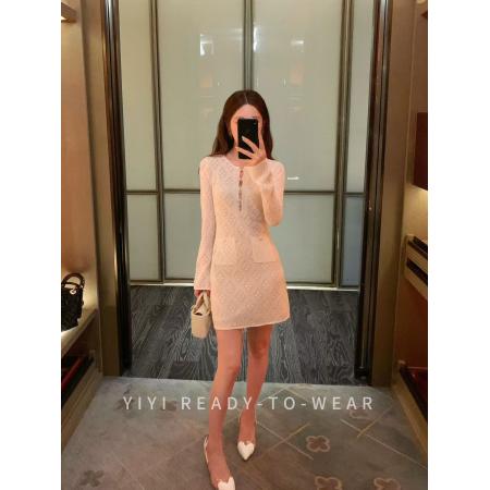 FA43375# Crush美神裙依依家小个子针织连衣裙女款早秋圆领重工A字短裙 服裝批發女裝批發服飾貨源