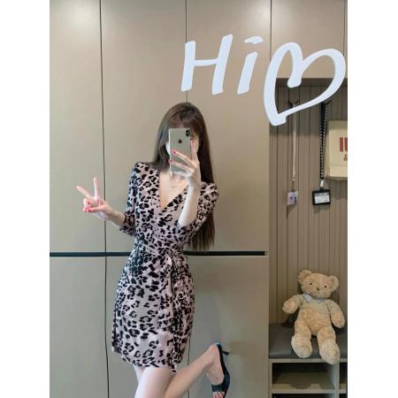 FA43379# 古早经济上行期女人味气质豹纹纯欲性感连衣裙 服裝批發女裝批發服飾貨源