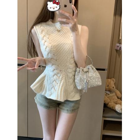 FA43385# 别致设计感无袖针织上衣 服裝批發女裝批發服飾貨源
