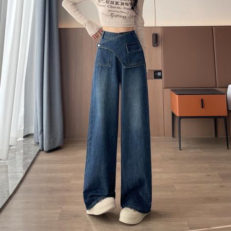 FA43388# 美式复古设计感牛仔裤女冬季新款超火直筒阔腿裤 服裝批發女裝批發服飾貨源