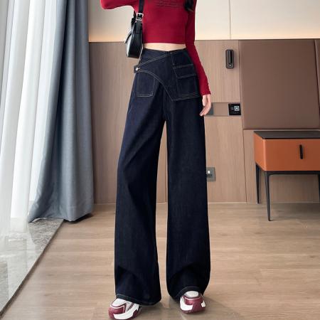 FA43388# 美式复古设计感牛仔裤女冬季新款超火直筒阔腿裤 服裝批發女裝批發服飾貨源
