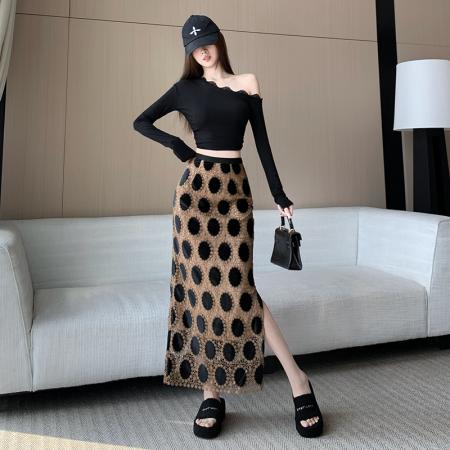 FA43405# 复古高级感时髦蕾丝绣丝绒半身裙女新款高腰显瘦包臀鱼尾长裙 服裝批發女裝批發服飾貨源
