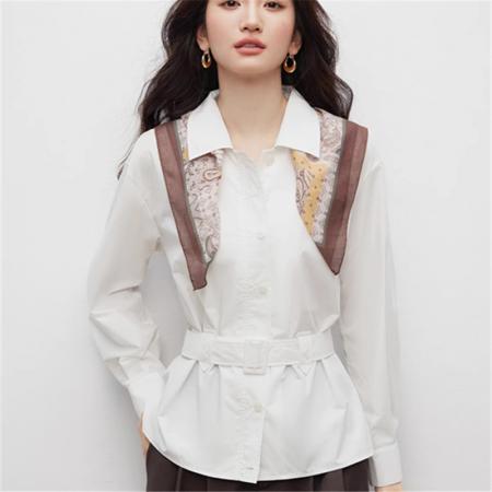 FA43422# 收腰白色衬衫女秋季新款法式通勤显瘦设计感长袖衬衣 服裝批發女裝批發服飾貨源