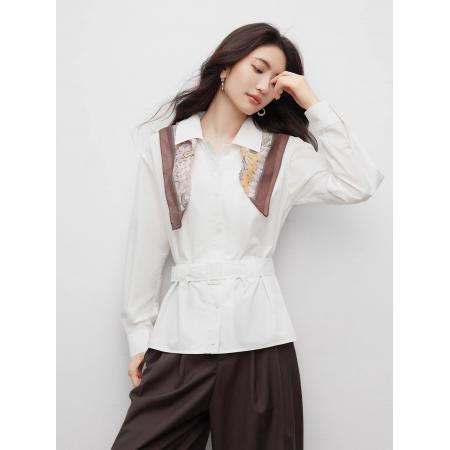 FA43422# 收腰白色衬衫女秋季新款法式通勤显瘦设计感长袖衬衣 服裝批發女裝批發服飾貨源