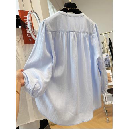 FA43424# 早秋新款韩系巨好看的七分袖圆领衬衫女法式小资小上衣小衫薄 服裝批發女裝批發服飾貨源
