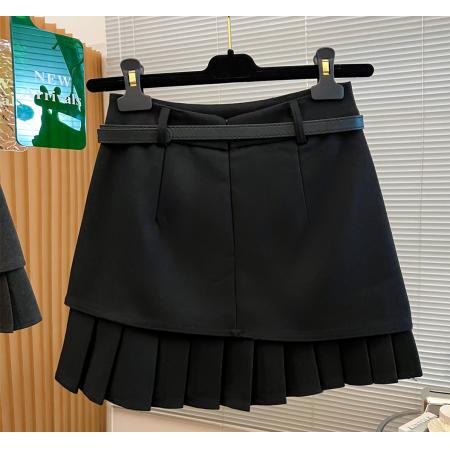 FA43440# 高级灰色设计感包臀显瘦毛呢半身裙女秋冬高腰百褶短裙A字裙 服裝批發女裝批發服飾貨源