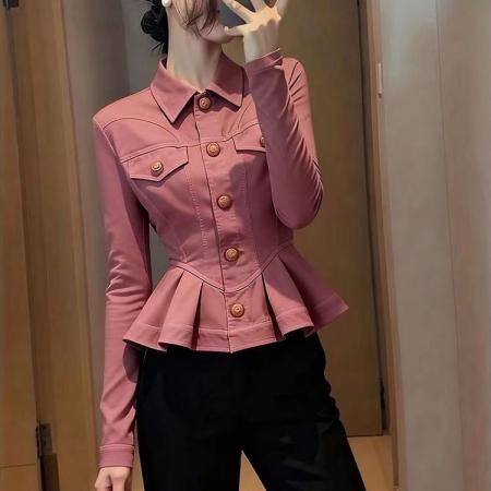 FA43450# 豆沙色短款外套女新款秋小个子百搭洋气减龄收腰显瘦掐腰上衣 服裝批發女裝批發服飾貨源