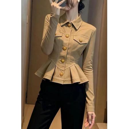 FA43452# 卡其色短款外套女新款秋小个子百搭洋气减龄收腰显瘦掐腰上衣 服裝批發女裝批發服飾貨源