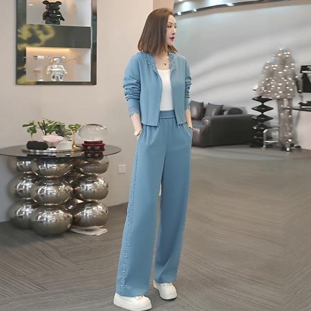 欧货休闲运动套装女春秋新款时尚洋气连帽蕾丝拼接卫衣两件套 服裝批發女裝批發服飾貨源