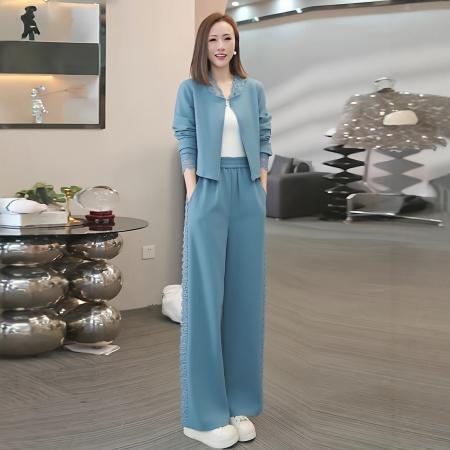 FA43461# 欧货休闲运动套装女春秋新款时尚洋气连帽蕾丝拼接卫衣两件套 服裝批發女裝批發服飾貨源