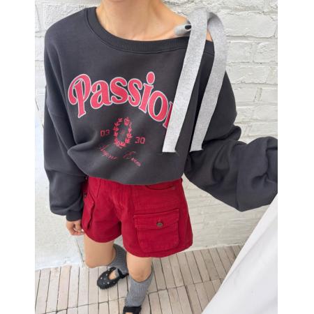 FA43470# 韩国ins斜肩系带字母印花撞色边时尚百搭卫衣 服裝批發女裝批發服飾貨源