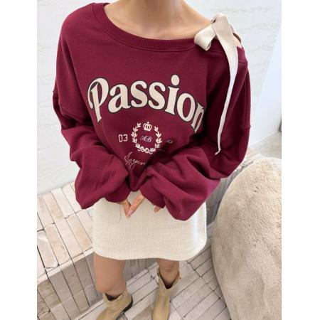 FA43470# 韩国ins斜肩系带字母印花撞色边时尚百搭卫衣 服裝批發女裝批發服飾貨源